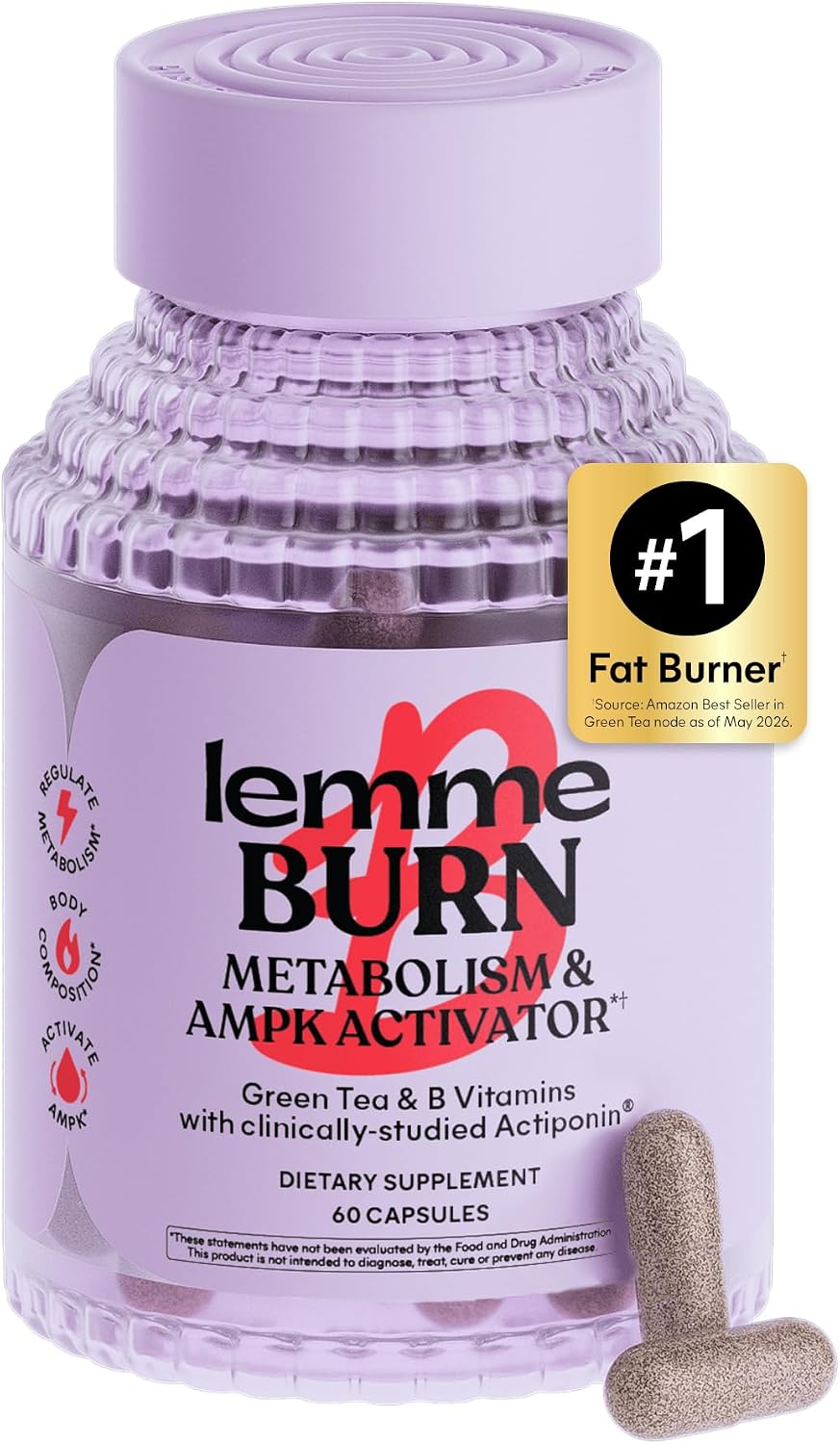 Lemme Burn - Metabolism, Belly Fat Burning + AMPK Activating Supplement for Men & Women w/Clinically Studied Actiponin Gynostemma, Green Tea Extract, Vitamins B6 & B12 - Gluten Free, 60 Count
