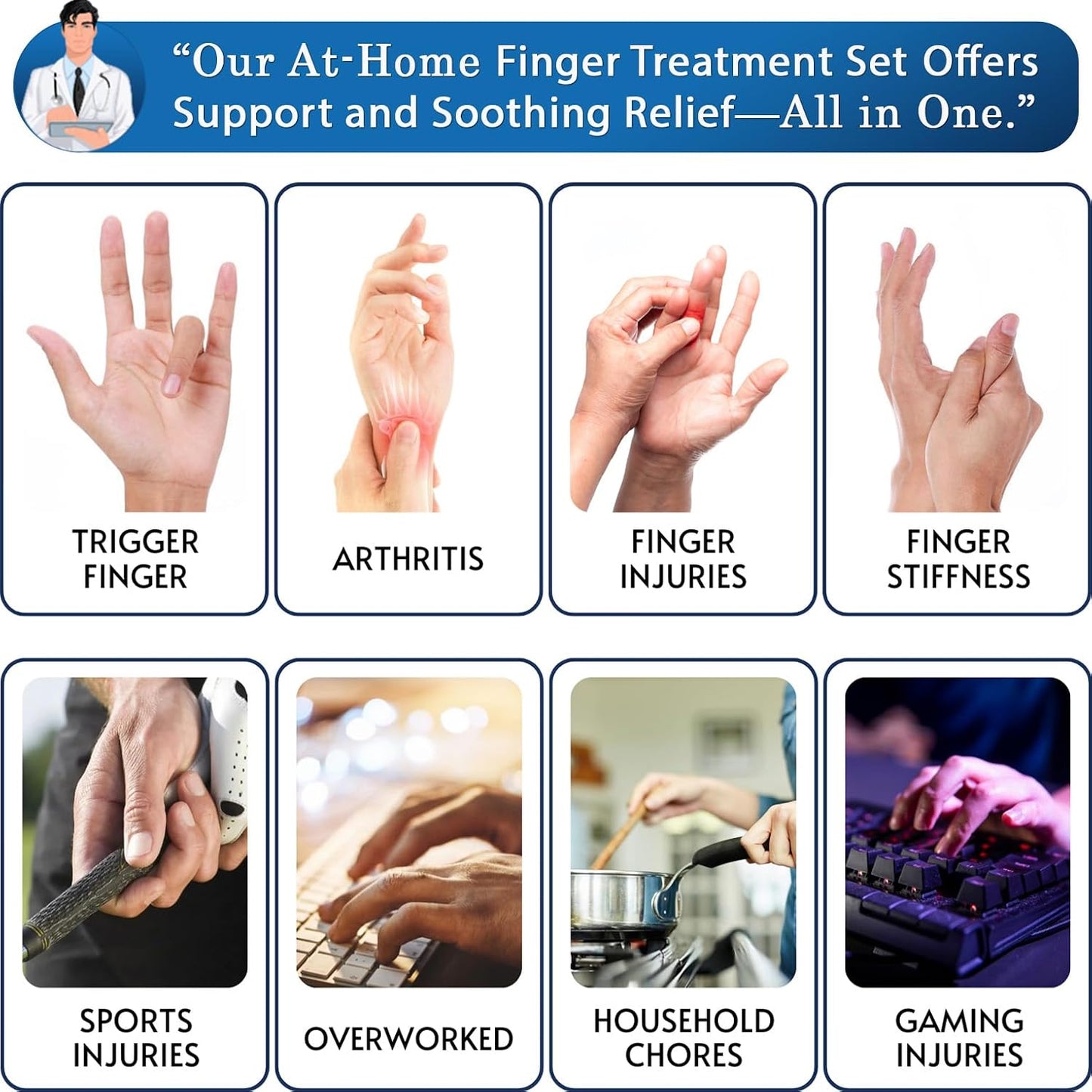 Simplation Trigger Finger Splint and Ice Pack Set for Pain Relief