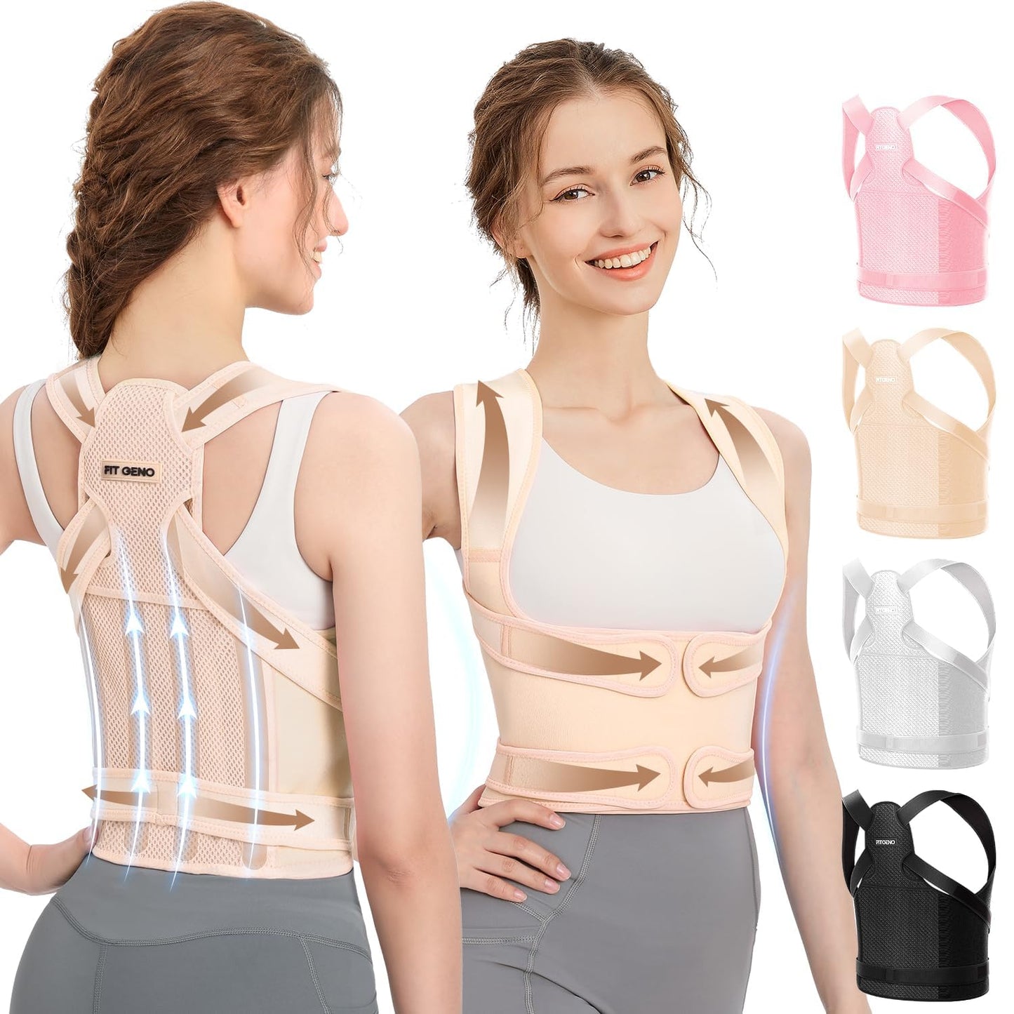 Fit Geno Posture Corrector for Women and Men, Adjustable Full Back Support