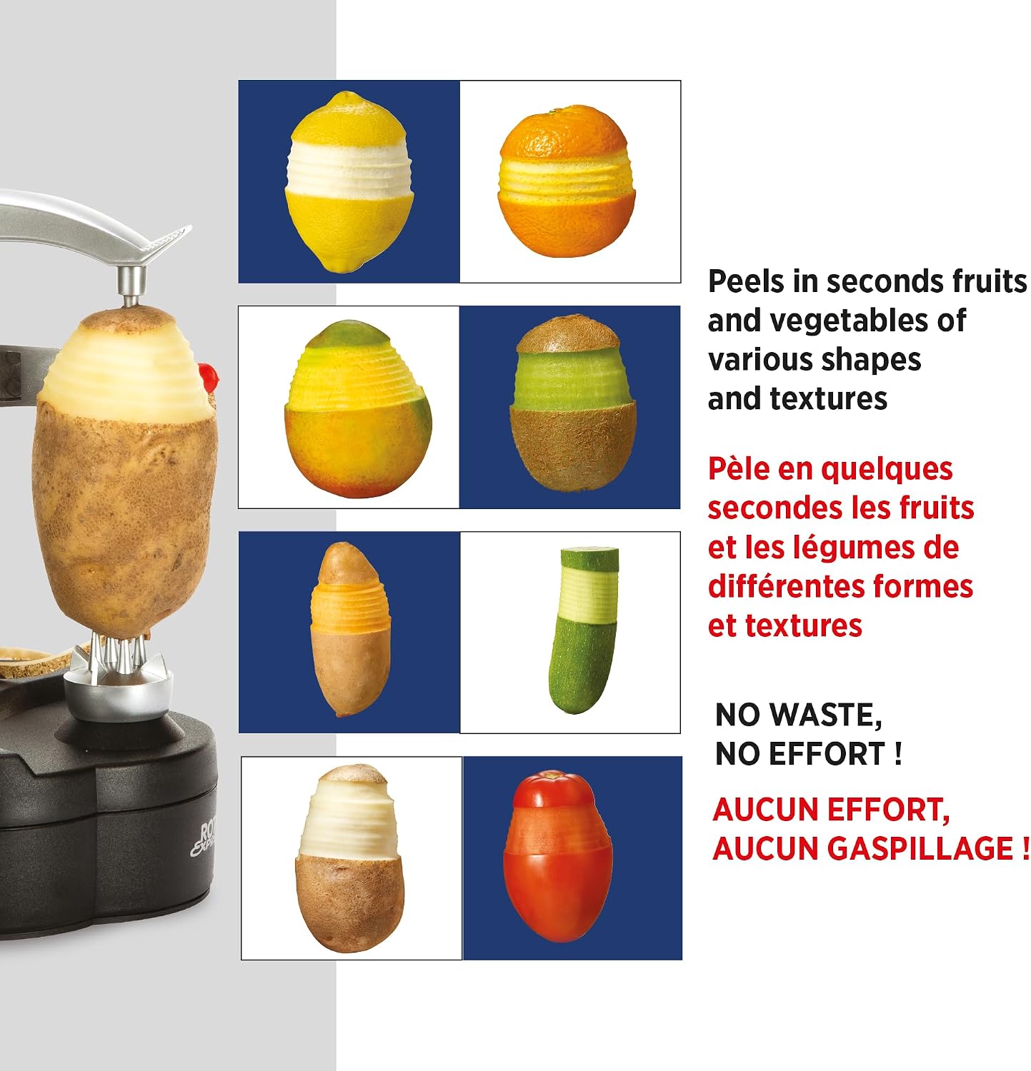 Starfrit Rotato Express Electric Peeler - 2 Spare Blades - Safe & Easy to Use - Effortlessly Peels Vegetables and Fruit