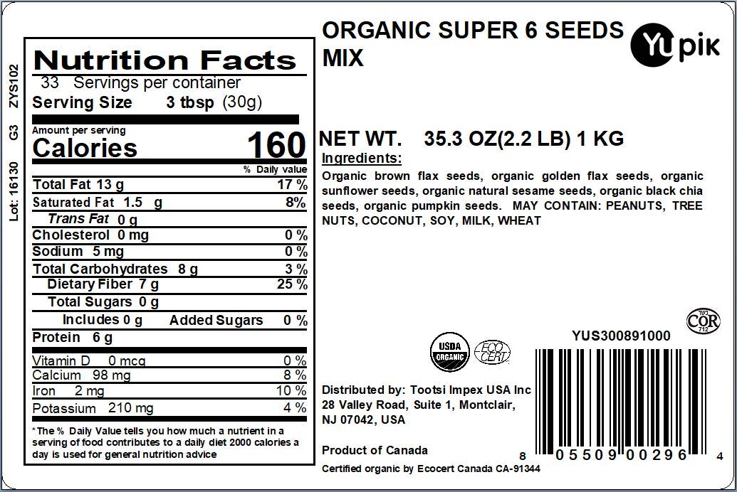 Yupik Organic Super 6 Seeds Mix, 2.2 lb (35.2 oz), GMO-Free, Kosher, Vegan, Rich in Fiber, Nutritious Raw Snack & Topping, With Brown & Golden Flax Seeds, Sunflower, Sesame, Chia & Pumpkin