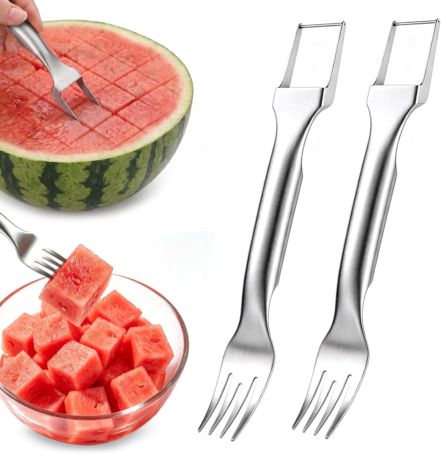 CripsTaste Watermelon Cutter Slicer Tool Stainless Steel Watermelon Fork | 2-in-1 Watermelon Fork Slicer Retractable Fork & Dual Blades for Easier Cutting, Fruit Cutter Slicer for Kitchen Gadget Party