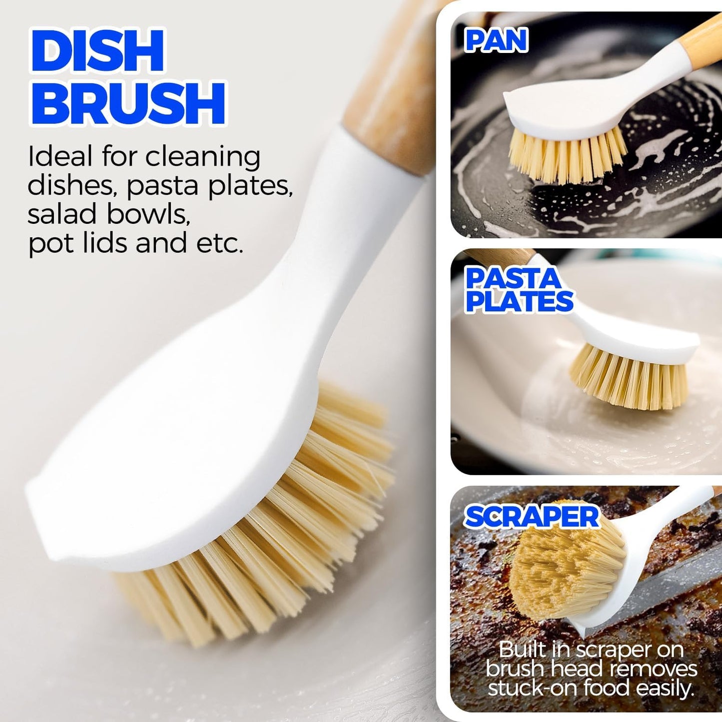 Holikme 6 Pack Dish Brush with Bottle Brush Scrub Brush Straw,Yellow | Dish Brush, Palm Scrub Brush and Straw Brush, Dish Scrubber Long Handle for Dish Bottle Cup Skillet Wok Pot Pan Cast Iron