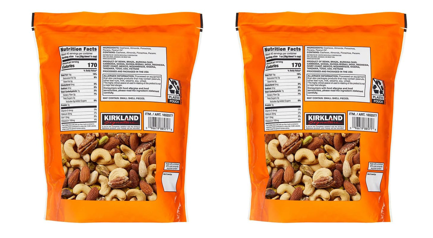 Kirkland Signature QNKDQK Extra Fancy Unsalted Mixed Nuts 2.5 Pound 2 Pack