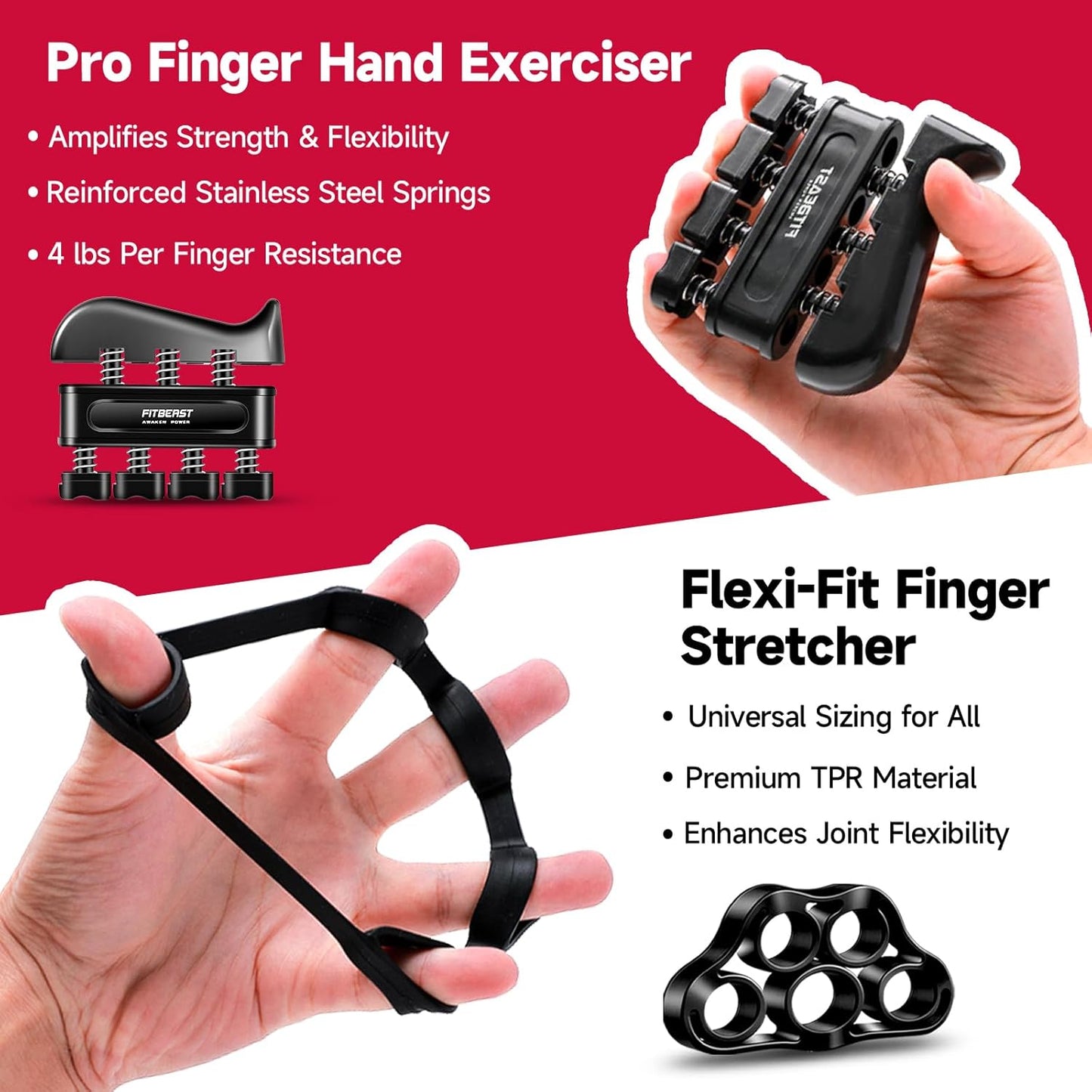 FitBeast Grip Strengthener Kit - 5 Adjustable Resistance Hand Grips for Forearm Workout