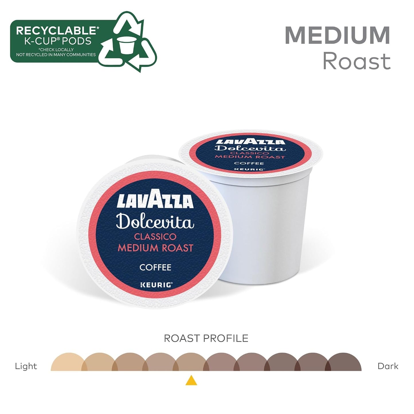 Lavazza Dolcevita Classico single-serve coffee pods for Keurig K-cup machines, medium roast, 60-count box