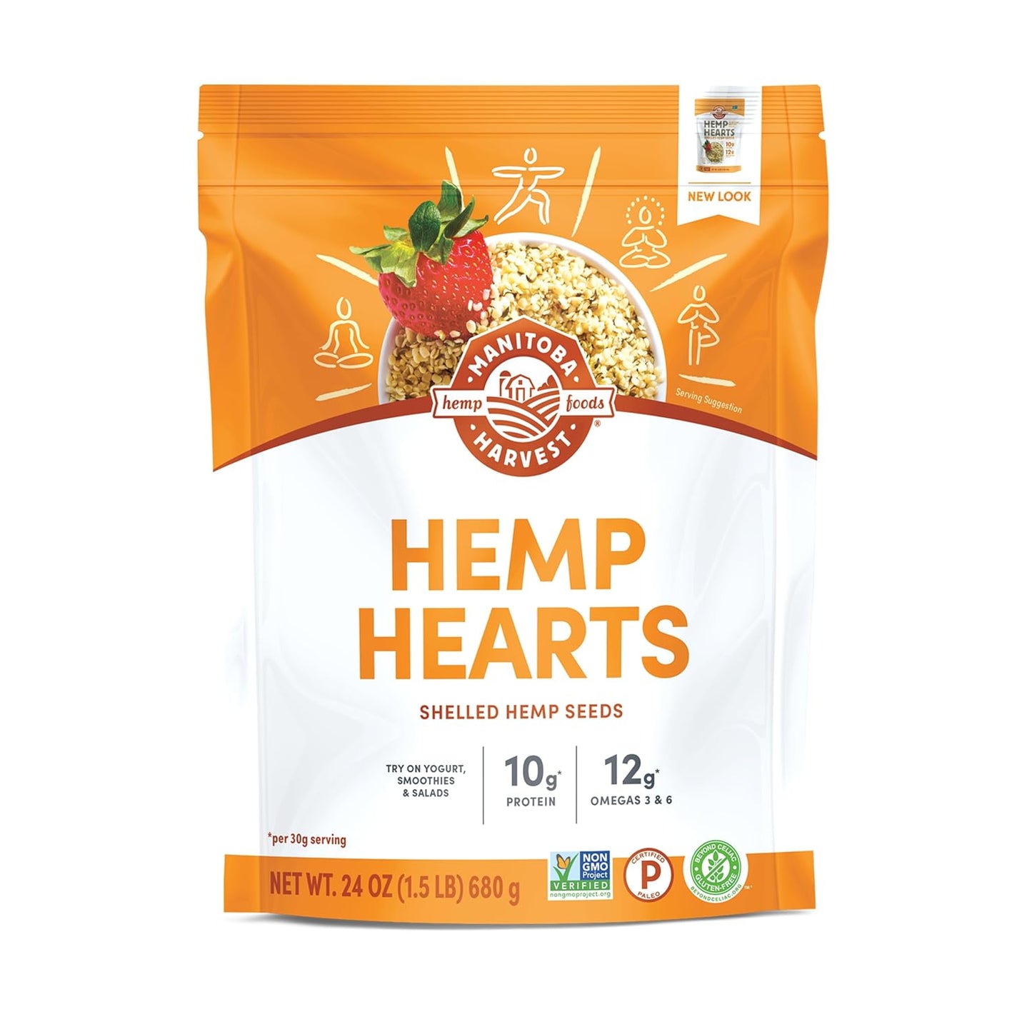 Manitoba Harvest Hemp Hearts, Shelled Hemp Seeds - 16oz - 10g Plant Protein & 12g Omega 3 & 6 per 30g serving - Easy to Digest with 9 Amino Acids - Gluten Free, Non-GMO Project Verified