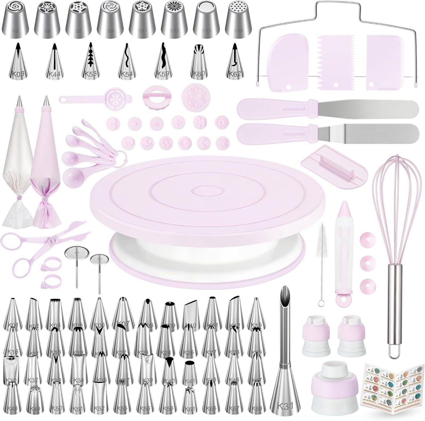 Kootek 158PCs Cake Decorating Kit, Baking Supplies Tools - Includes Cake Stand Turntable, 64 Icing Piping Tips Set, 2 Frosting Spatulas, 3 Scrapers, 50+2 Pastry Bags, Coupler, Video Tutorial, Booklet