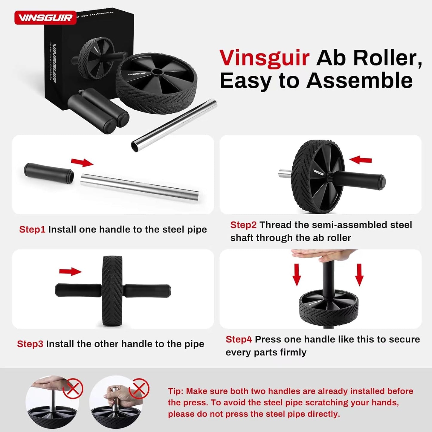 Vinsguir Ab Roller Wheel - Core Strength Training Equipment for Home Gym
