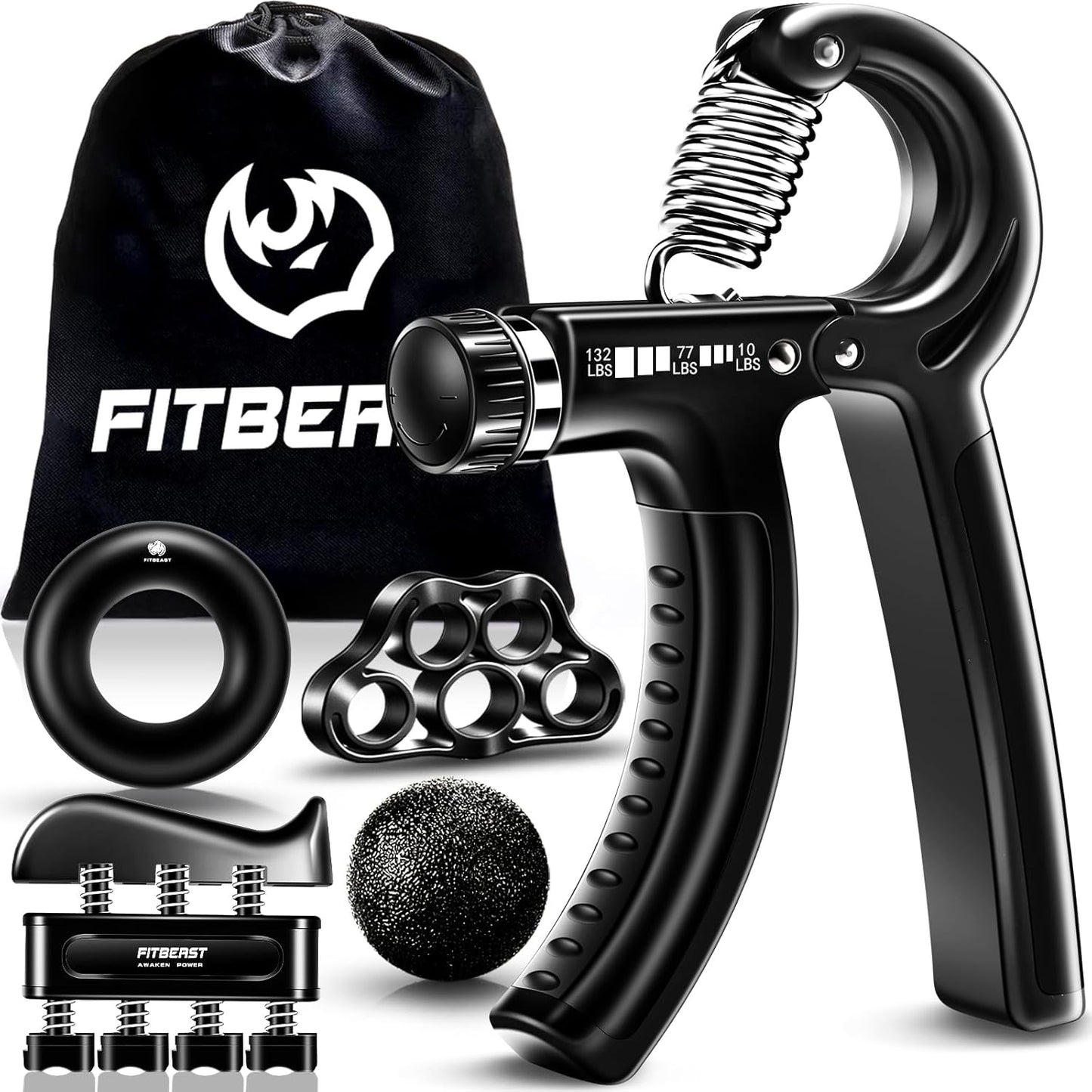 FitBeast Grip Strengthener Kit - 5 Adjustable Resistance Hand Grips for Forearm Workout