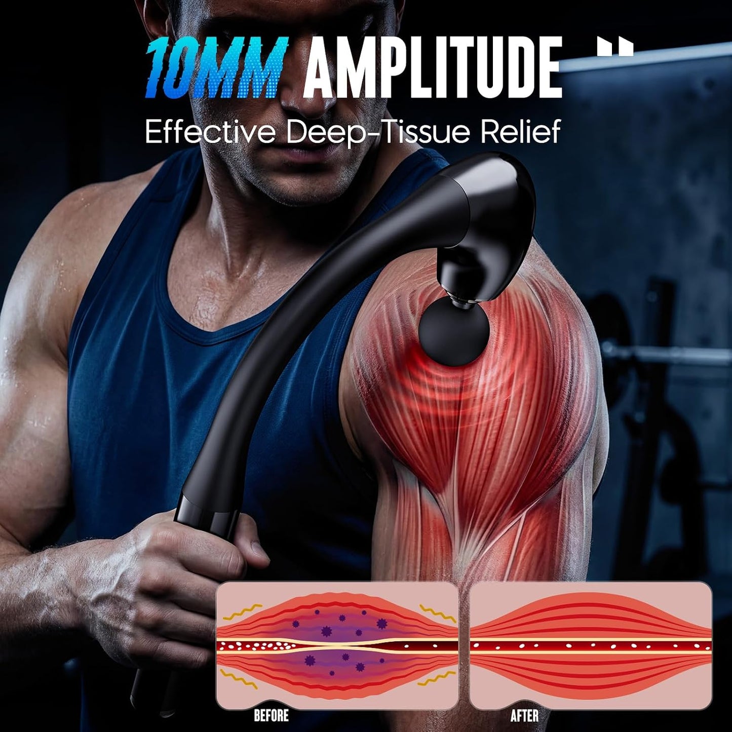FVZ Massage Gun with Upgraded Extension Handle, 10MM Deep Tissue Massager for Pain Relief