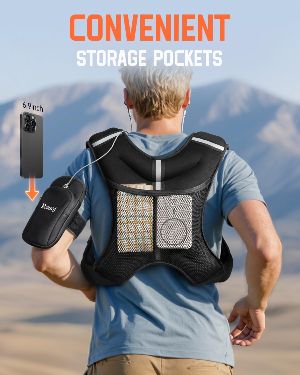 Renoj Weighted Vest for Fitness: 6lb-20lb Fixed Weights, Reflective Strips, Storage Pocket