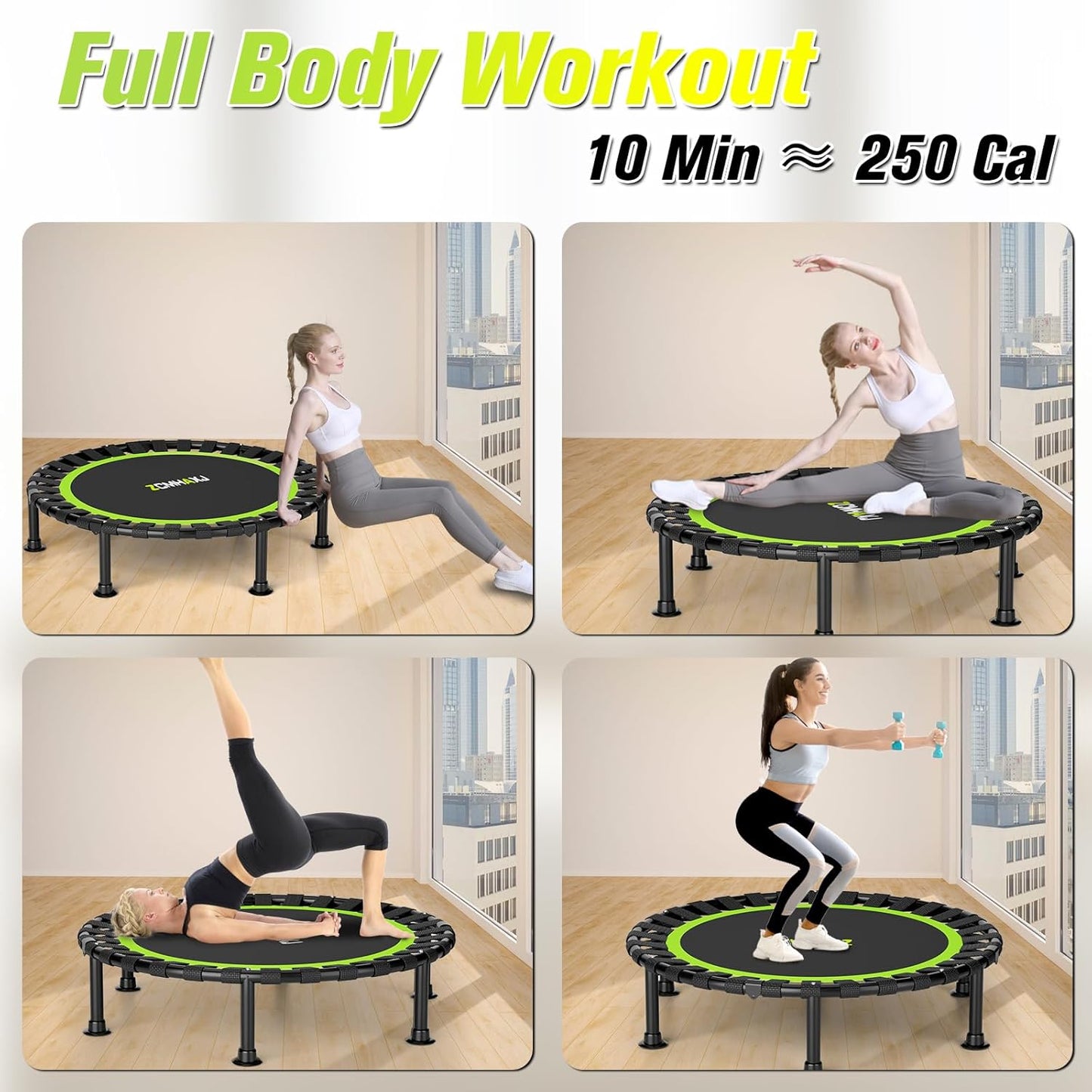 ZCMHAXJ 36/40/48" Foldable Mini Trampoline, 440lbs Capacity, Indoor Fitness Workout Equipment