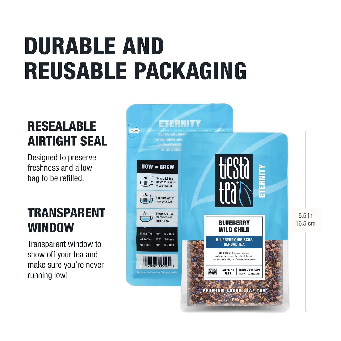 Tiesta Tea Blueberry Wild Child Loose Leaf Herbal Tea 1.8 Ounce Resealable Pouch