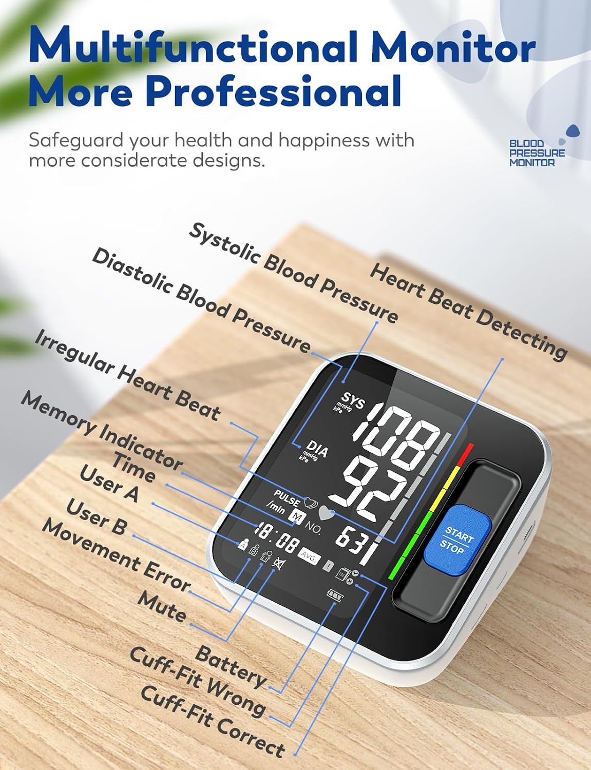 Blood Pressure Monitor Upper Arm, Accurate Cuff 8.7-15.7, Large Backlight Display, 2 Users, 240 Sets Memory, HR Detection