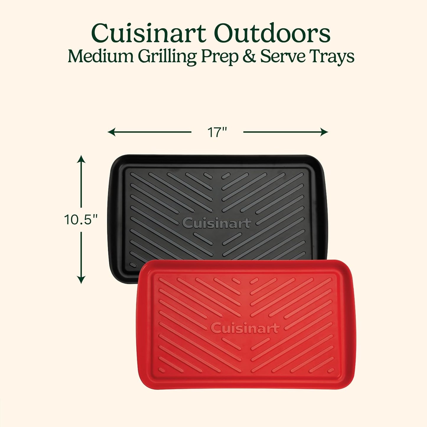 Cuisinart Grilling Prep and Serving Tray, Dishwasher-Safe, 2-Pc Nesting Set | CPK-200, 17-in x 10.5-in food tray set for prepping and serving, shatter-resistant melamine design fits 6 burgers