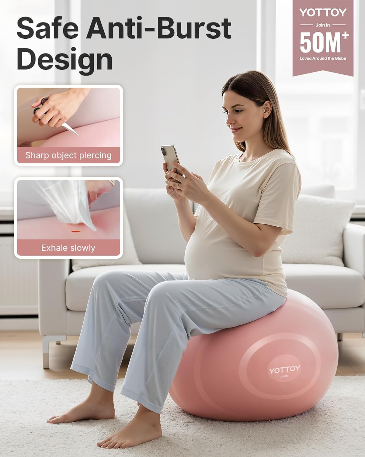 YOTTOY Anti-Burst Exercise Ball, 2000lb Capacity, Thick Workout Ball