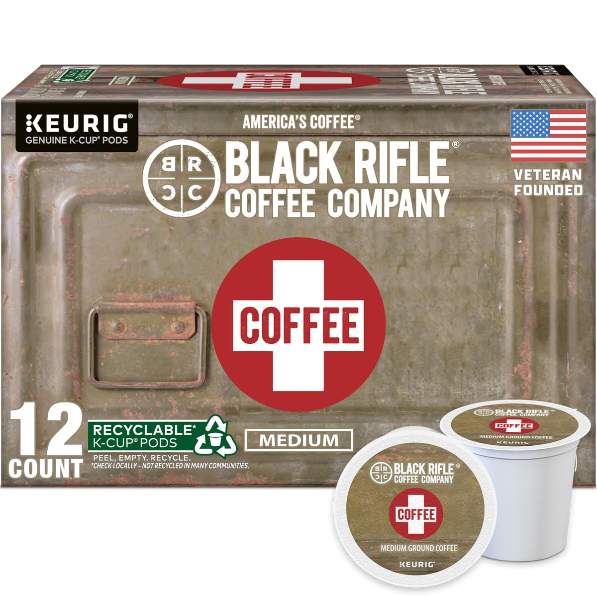 Black Rifle Coffee Company Just Black medium roast K Cups, 50 count, compatible with Keurig machines