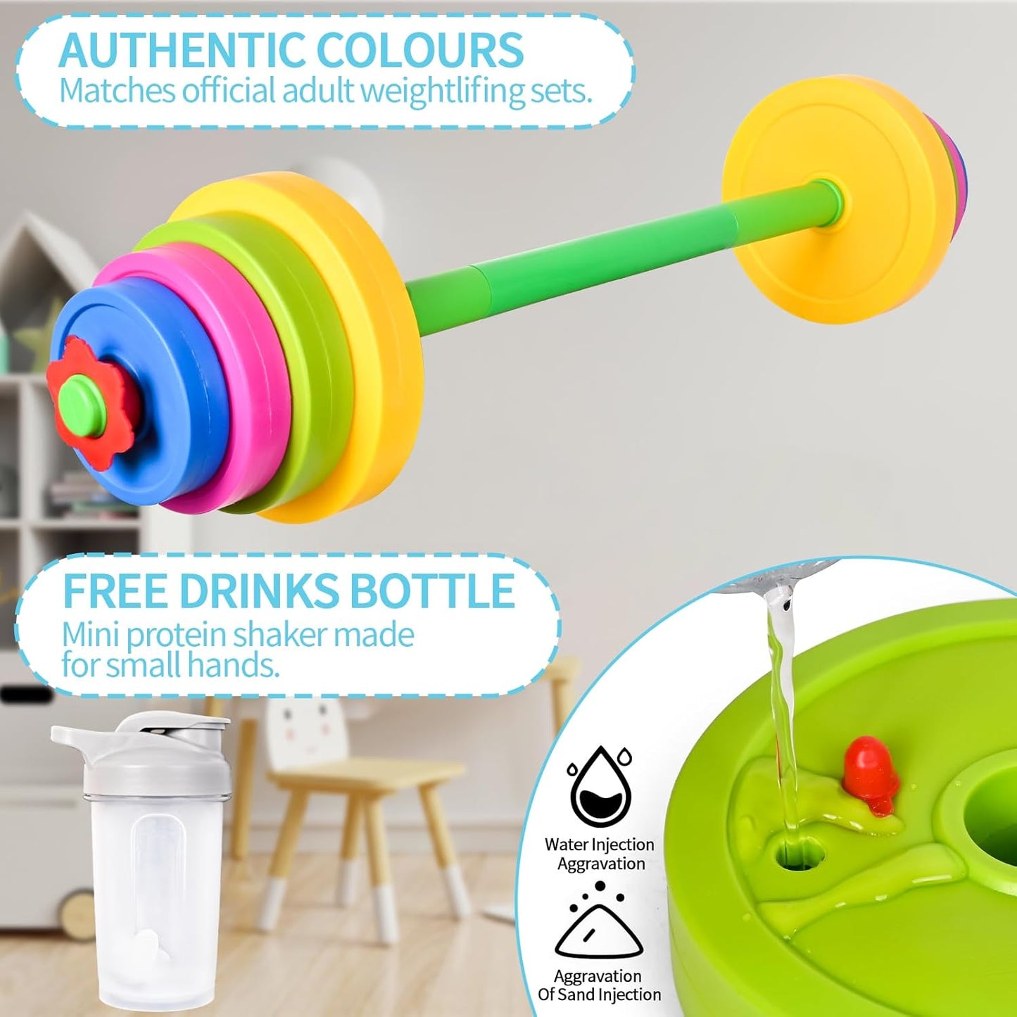 3-in-1 Kids Fitness Set with Adjustable Barbell and Kettlebell