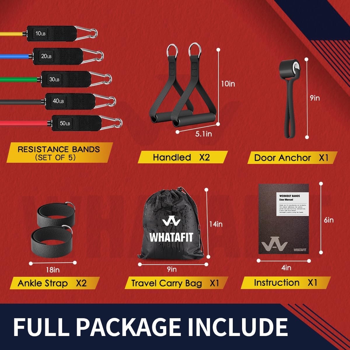 WHATAFIT Resistance Bands with Handles and 5 Adjustable Levels