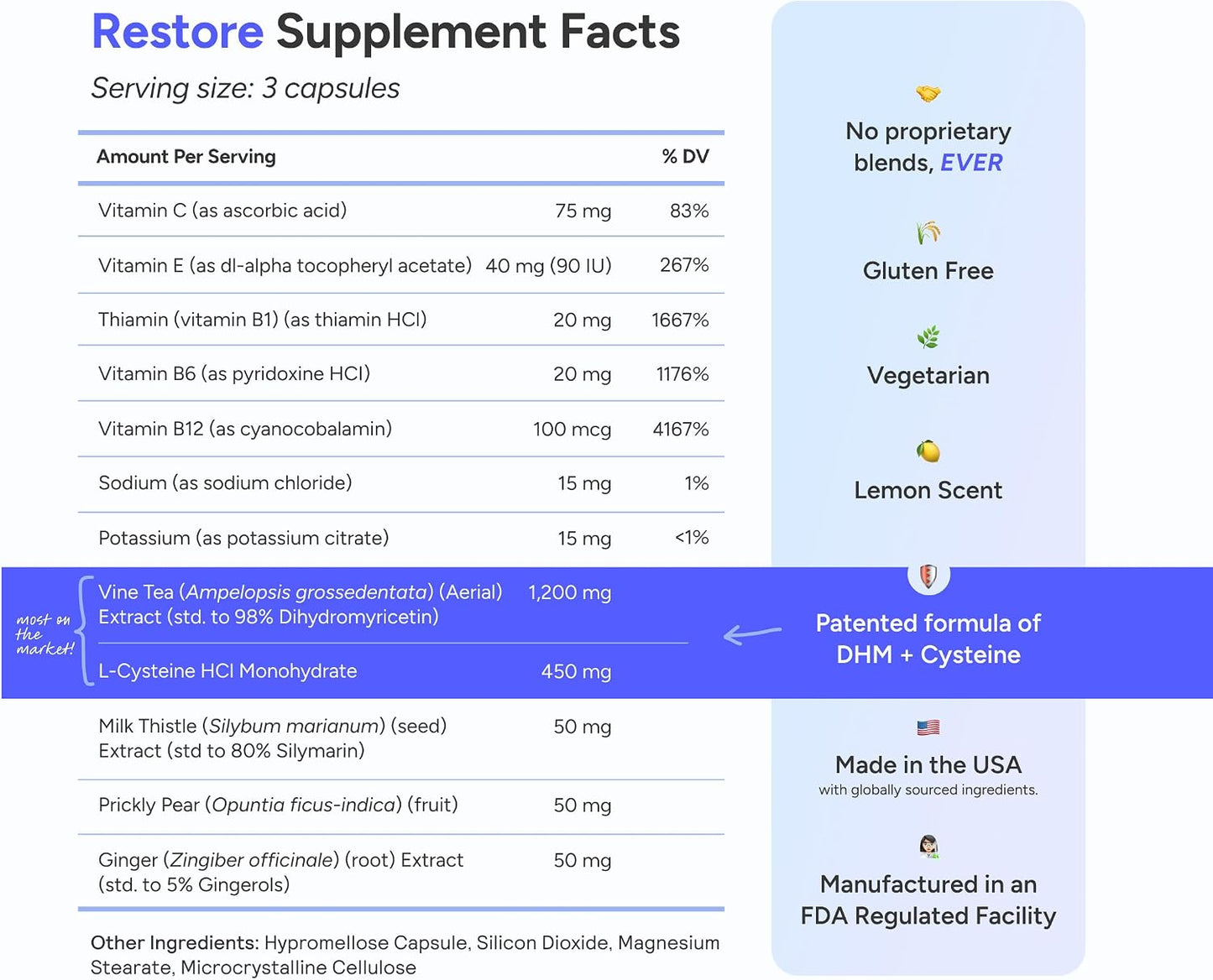 Cheers Restore | Supplement with DHM + L-Cysteine | Feel Better After Drinking & Support Your Liver | 12 Doses | Dihydromyricetin, Cysteine, Milk Thistle, Prickly Pear, B-Vitamins, Ginger