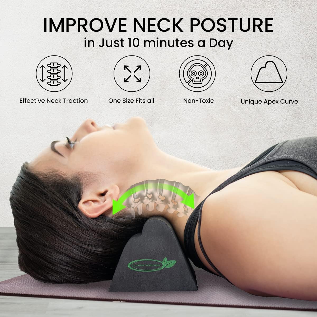 Lumia Wellness Cervical Orthotic Traction Block, Firm, Spinal Alignment Device