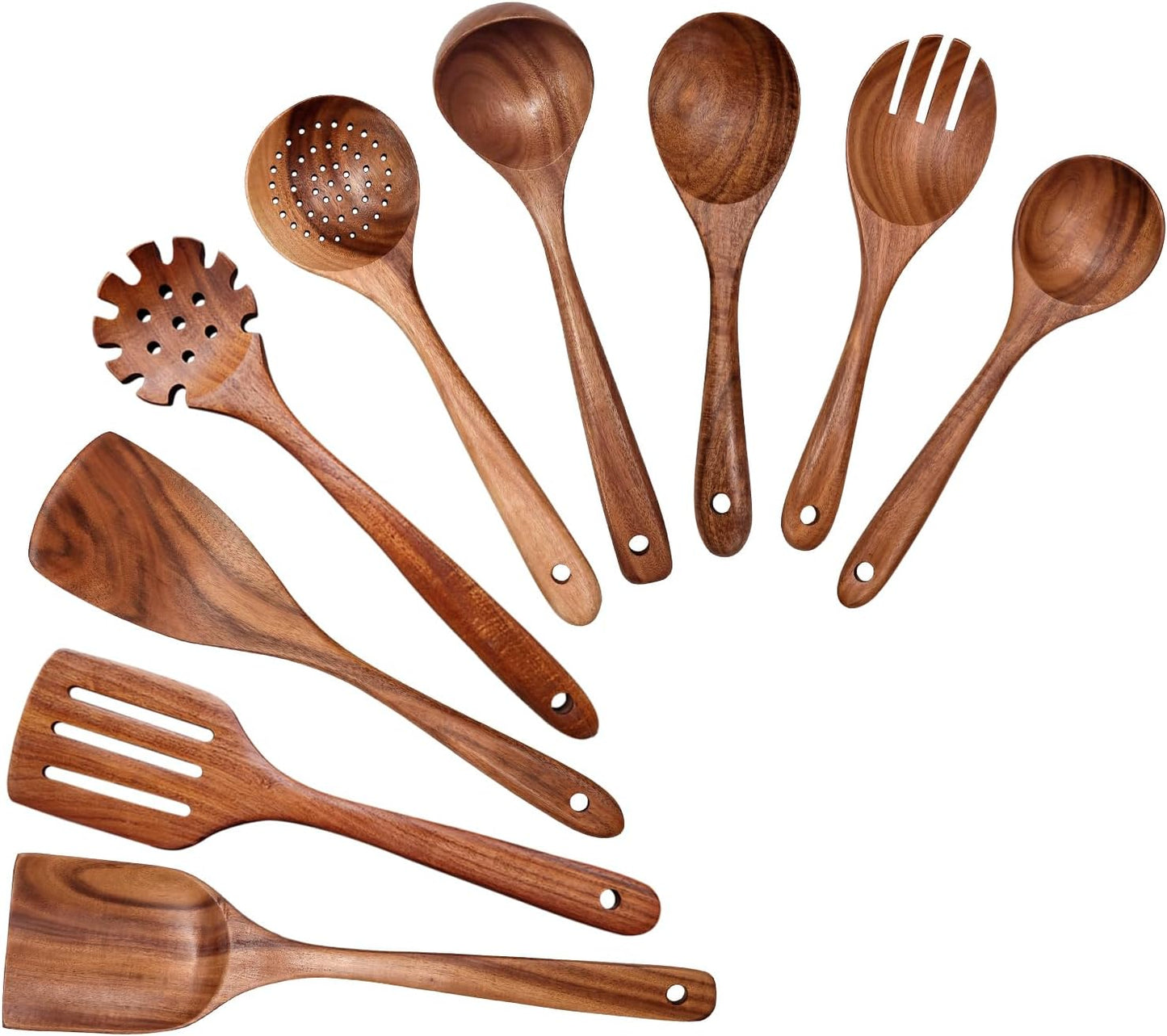 Wooden Non-Stick Kitchen Pan Toolset 7 Pieces Set, Natural Kitchen Utensils Spatula, Wooden Cooking Utensils Spoons, Fried Spatula and Salad Fork