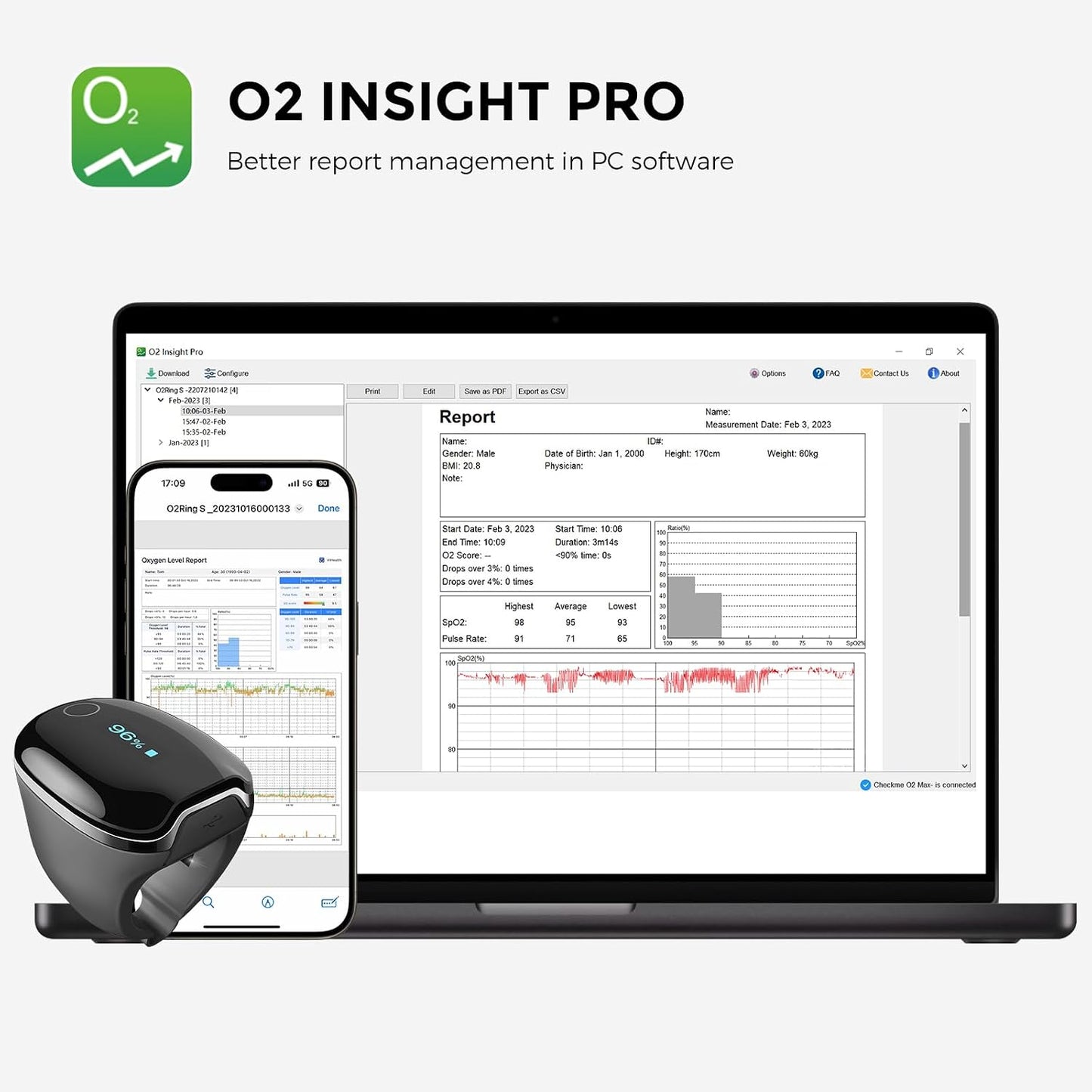 Wellue O2Ring-S Oxygen Monitor with Bluetooth Pulse Oximeter