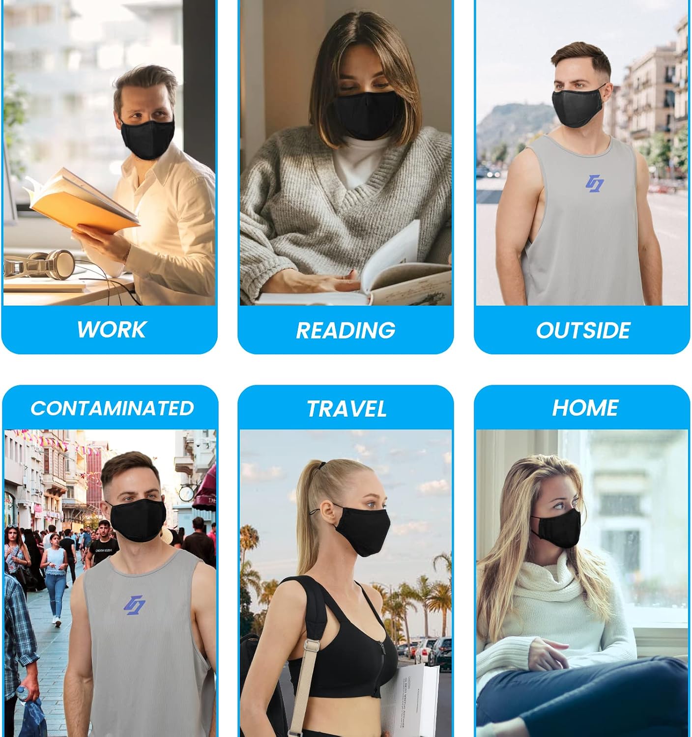 3-Ply Cloth Face Mask 6 Pack, Washable, Reusable, Breathable Face Covering with Adjustable Ear Loops for Women and Men