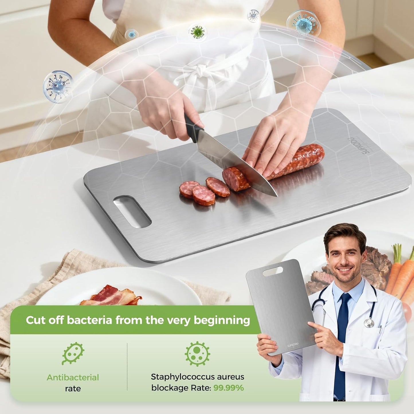 Titanium Cutting Board Set of 3, 100% Double-Sided Titanium Cutting Boards for Kitchen, Dishwasher Safe Non-Toxic Chopping Boards for Meat, Vegetables, Fruits, Raw and Cooked Food Prep (M+L+XL)