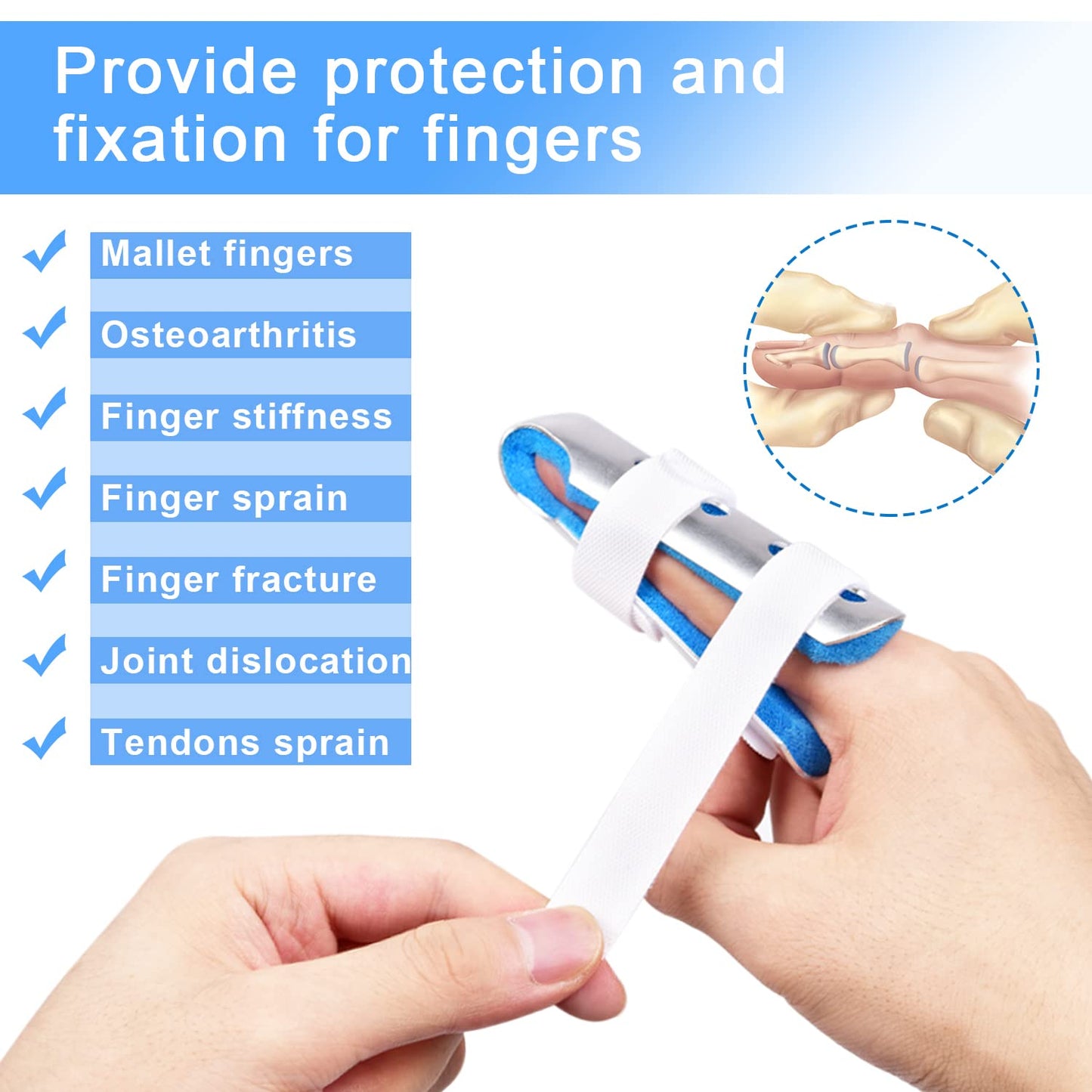 Sopito Finger Splint, 3PCS Finger Support Brace for Arthritis and Immobilization, Blue
