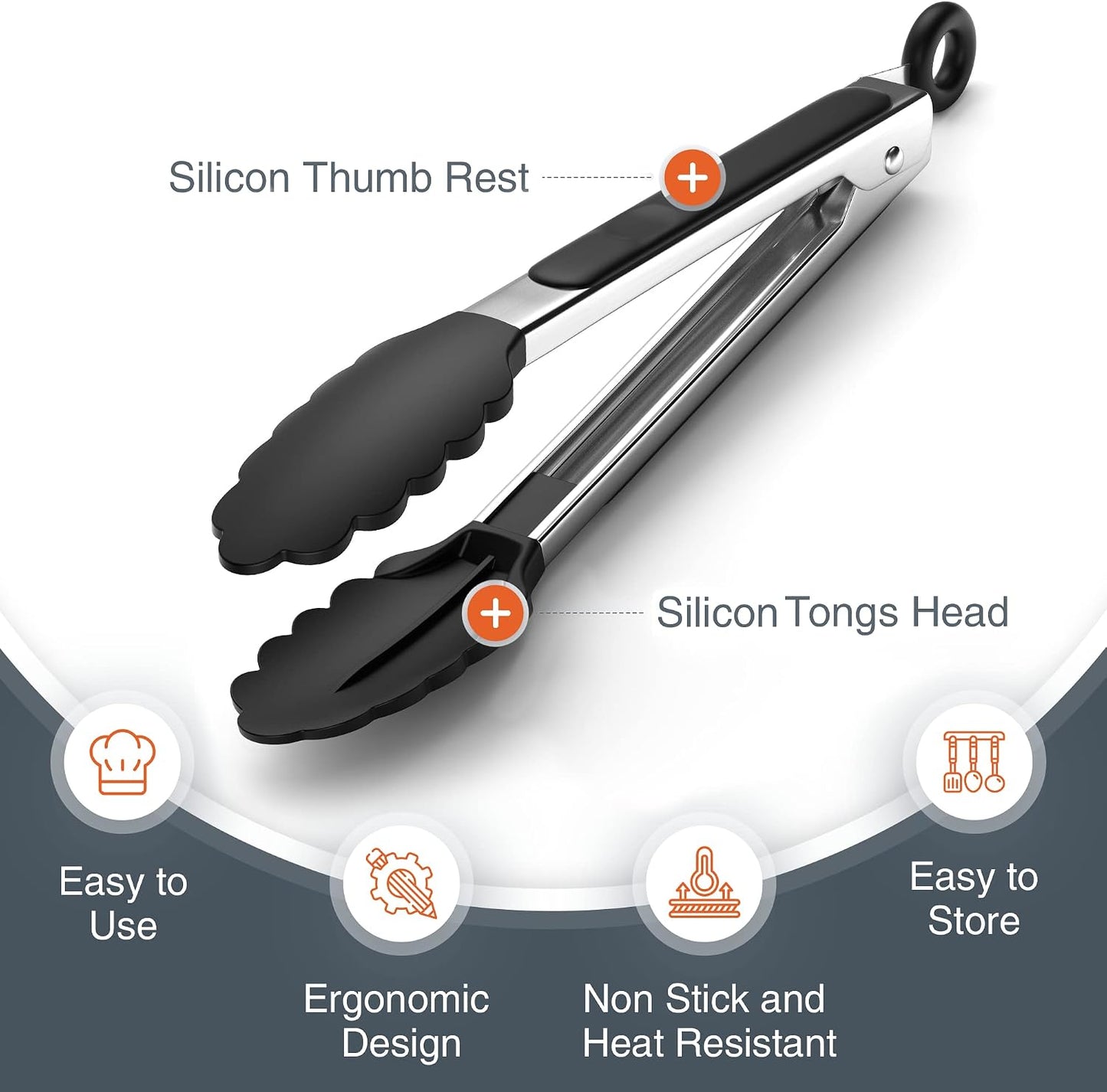 Tribal Cooking Kitchen Tongs with Silicone Tips - Stainless Steel tongs for cooking - 9" and 12" Tongs With Silicone Rubber Non Slip Grips, Heat Resistant Metal Tongs.