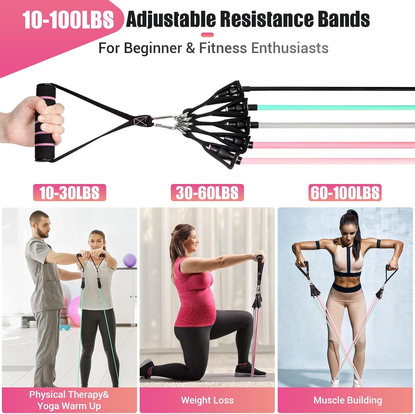Resistance Bands with Handles for Women, 5 Level Exercise Bands