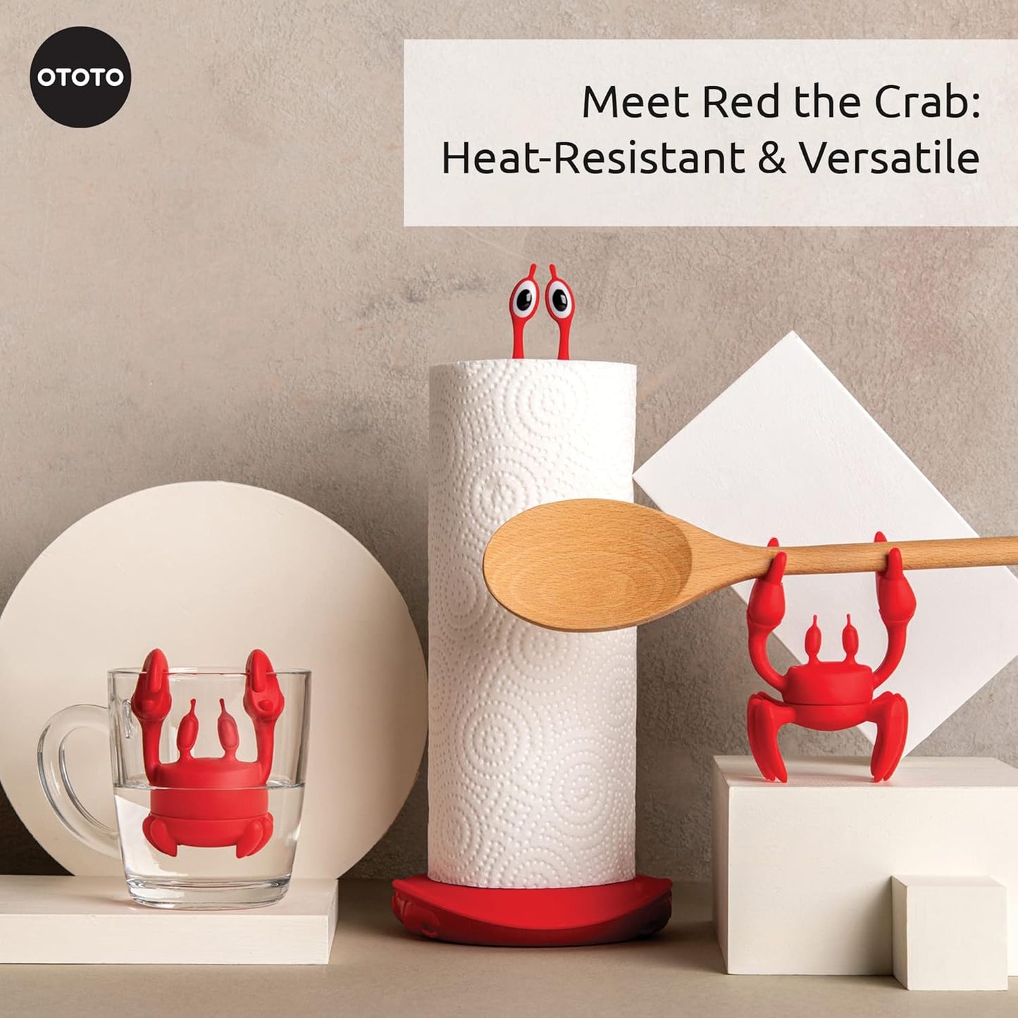 OTOTO 2 in 1 Silicone Spoon Rest & Steam Releaser - Large Spoon Holder for Stove Top - Unique and Useful Gift for Cooking - Heat Resistant Utensil Rest, Kitchen Gadgets, Red Gift (Red the Crab)