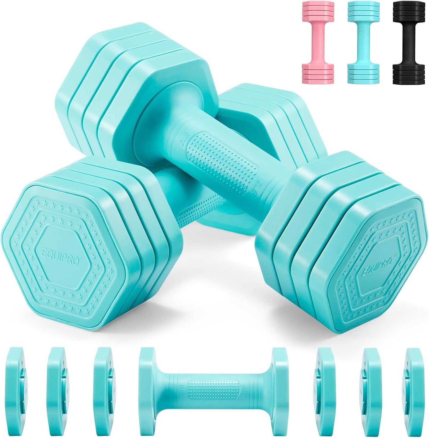 EQUIPRO Adjustable Dumbbell Set for Women, 2lb-5lb Free Weights with Soft Rubber Handle