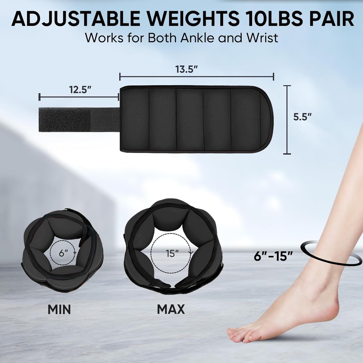 APEXUP Adjustable Ankle Weights 10lbs Pair, Modularized Leg Straps for Yoga, Walking, Running