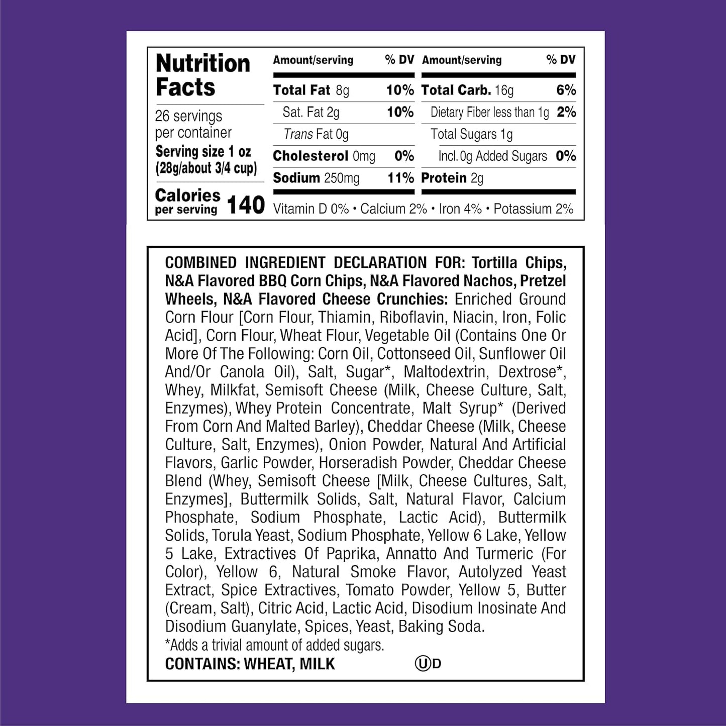 Utz Party Mix snack mix includes corn tortillas, pretzels, and cheese curls, 1.62 pounds, resealable container