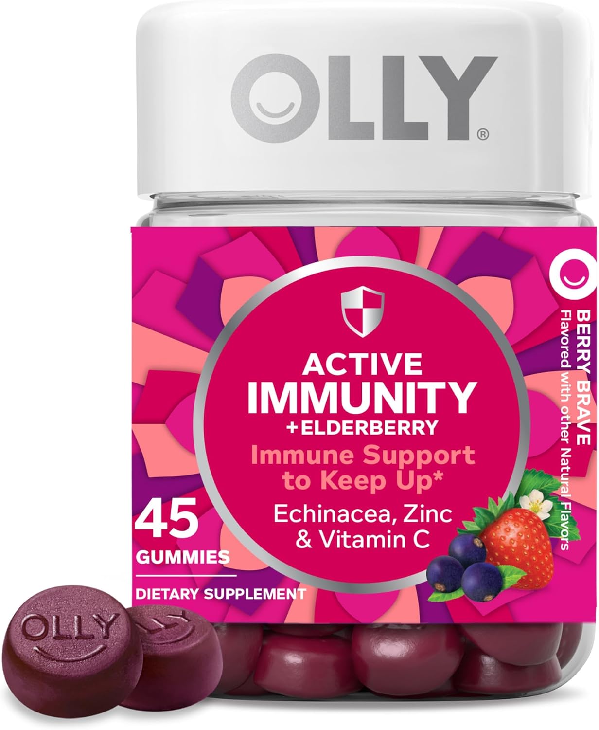 OLLY Active Immunity Gummy, Elderberry, Zinc, Vitamin C, Berry Flavored, 15 Day Supply