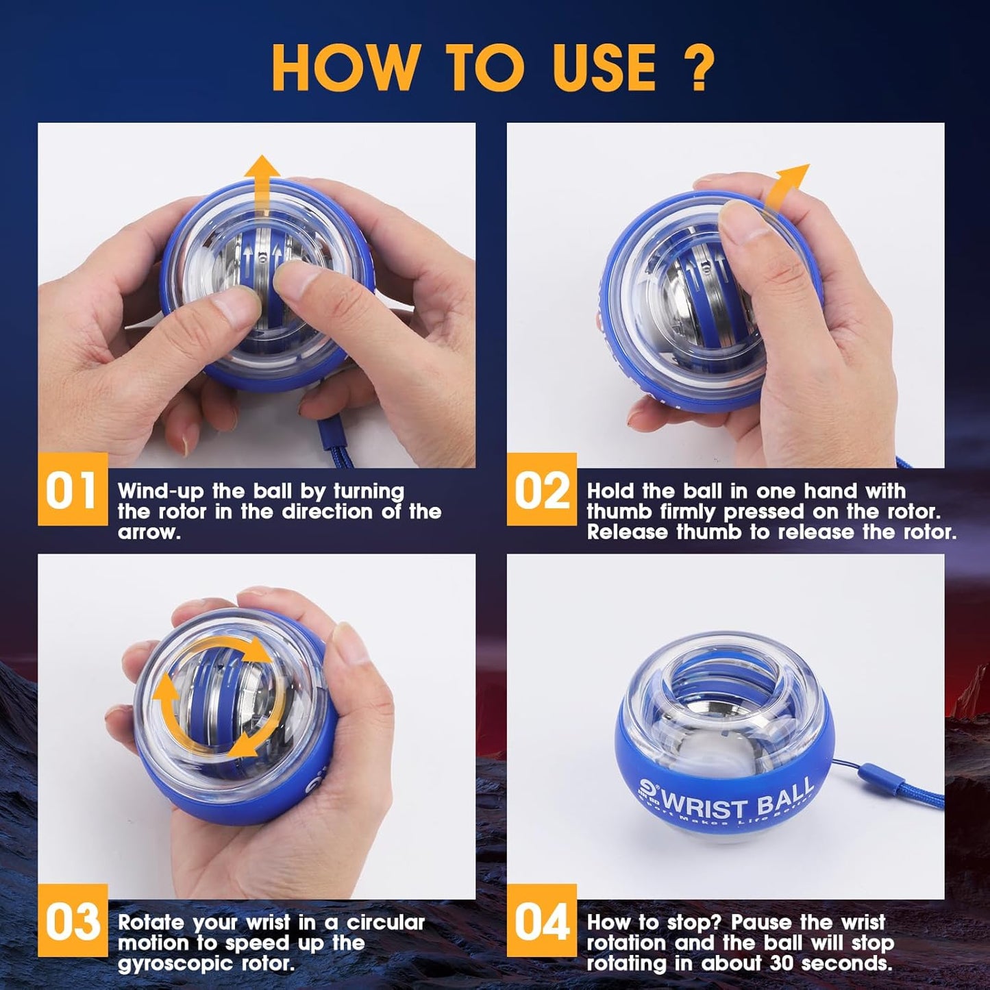 JIN BD Wrist Trainer Ball - Automatic Start Gyroscopic Forearm Exerciser