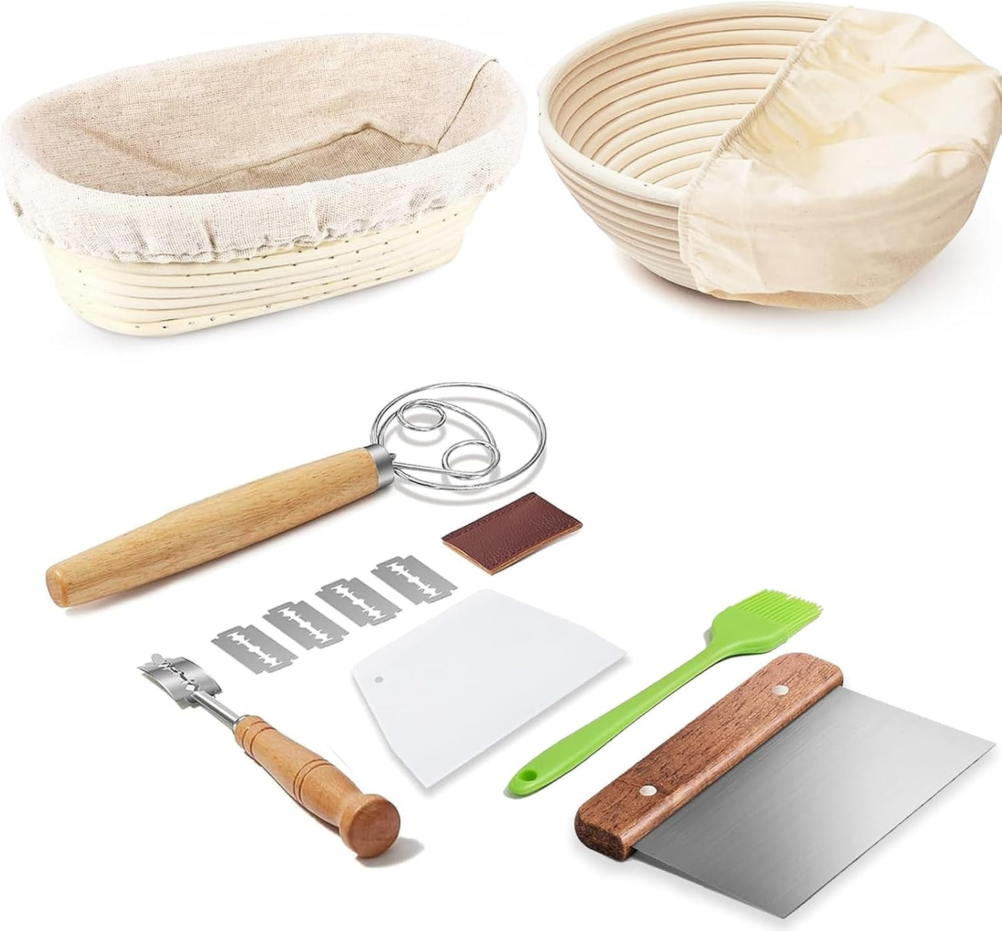 Dimpola Banneton Bread Proofing Basket - 9 inch Banneton Basket Set of 2 Sourdough Proofing Basket Round Proofing Bowls Handmade Rattan Baskets and Liners