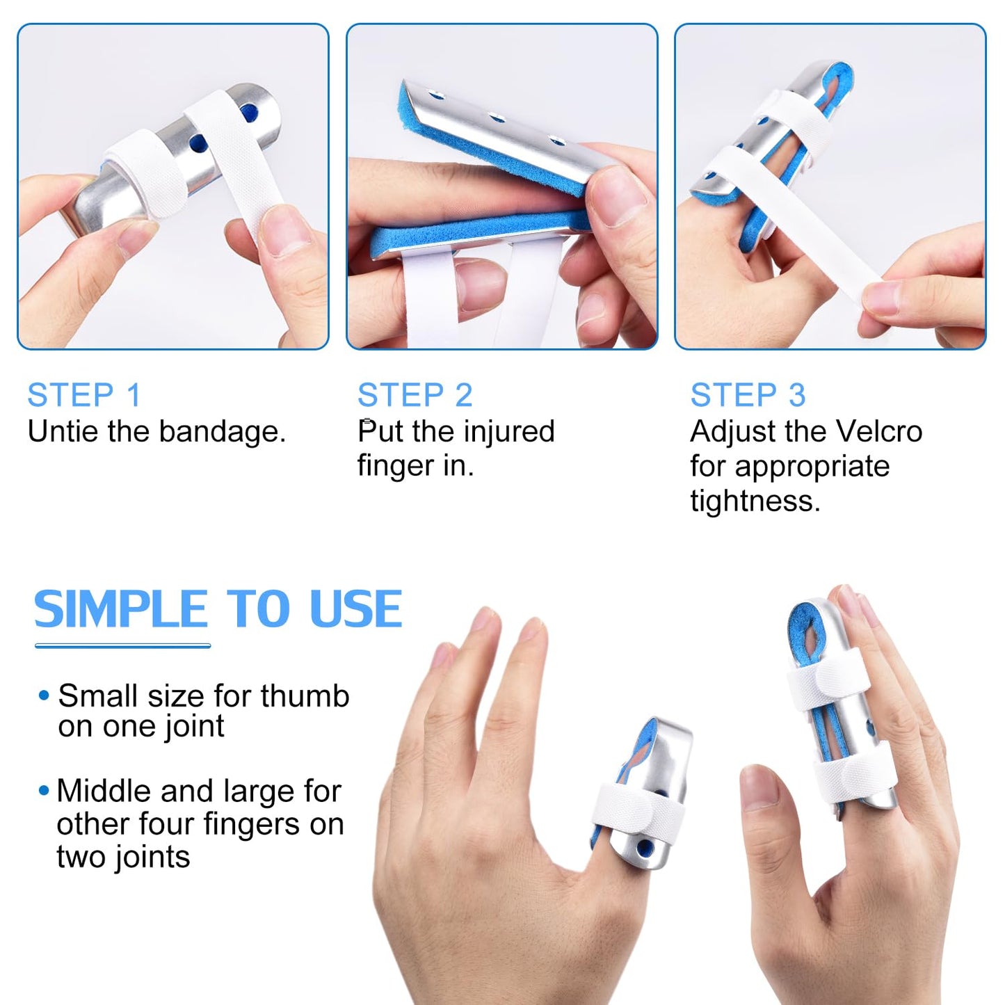 Sopito Finger Splint, 3PCS Finger Support Brace for Arthritis and Immobilization, Blue