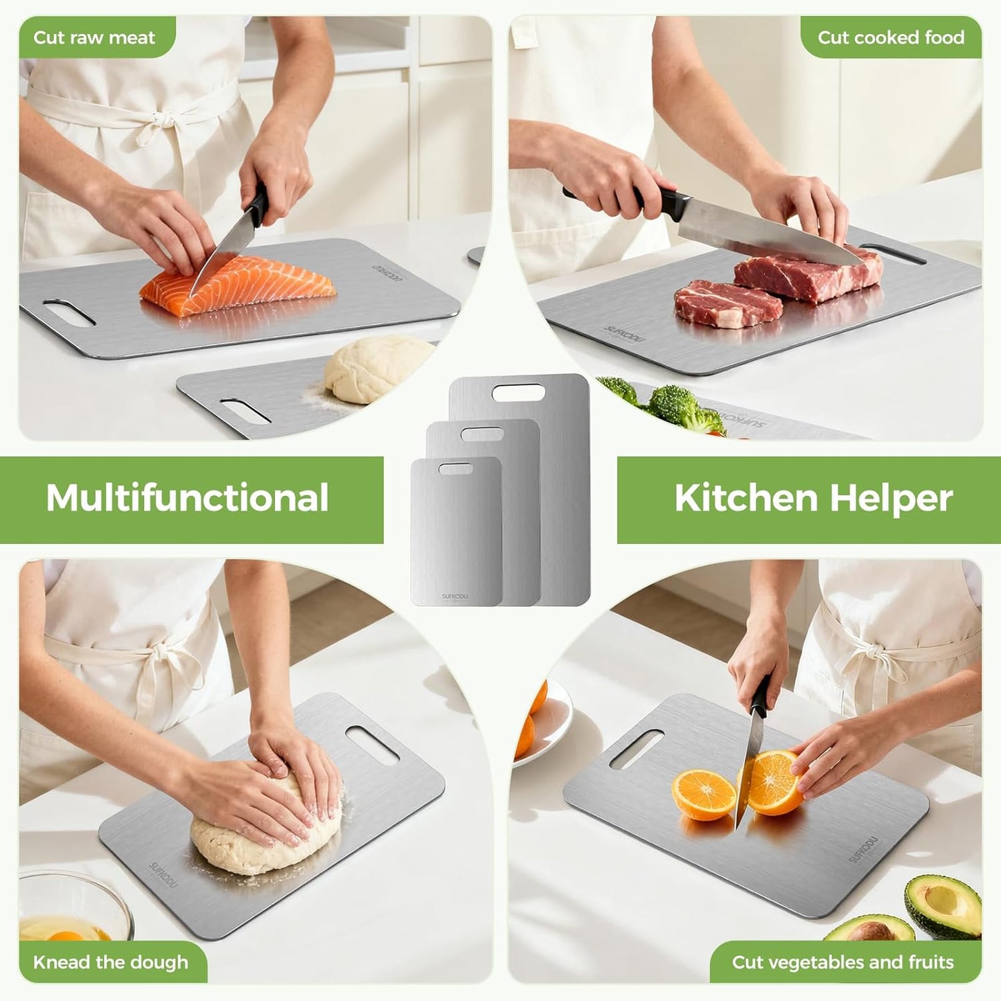 Titanium Cutting Board Set of 3, 100% Double-Sided Titanium Cutting Boards for Kitchen, Dishwasher Safe Non-Toxic Chopping Boards for Meat, Vegetables, Fruits, Raw and Cooked Food Prep (M+L+XL)