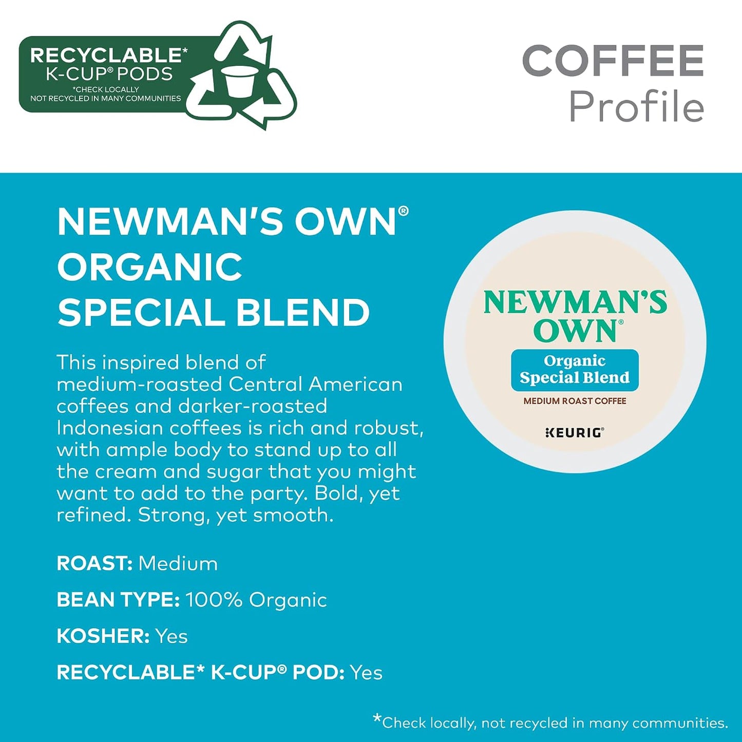 Newman's Own Organics Special Blend Keurig Single-Serve K-Cup Pods, 96 Count, Medium Roast Coffee