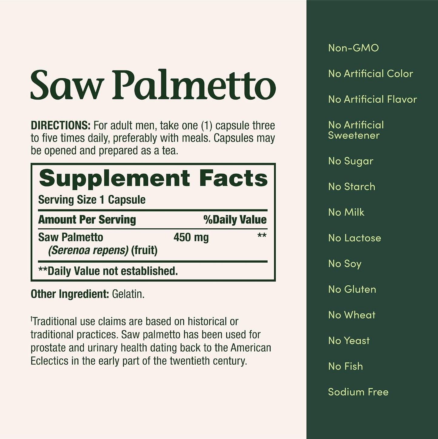 Nature's Bounty Saw Palmetto Support for Prostate and Urinary Health, Herbal Health Supplement, 450mg, 250 Capsules