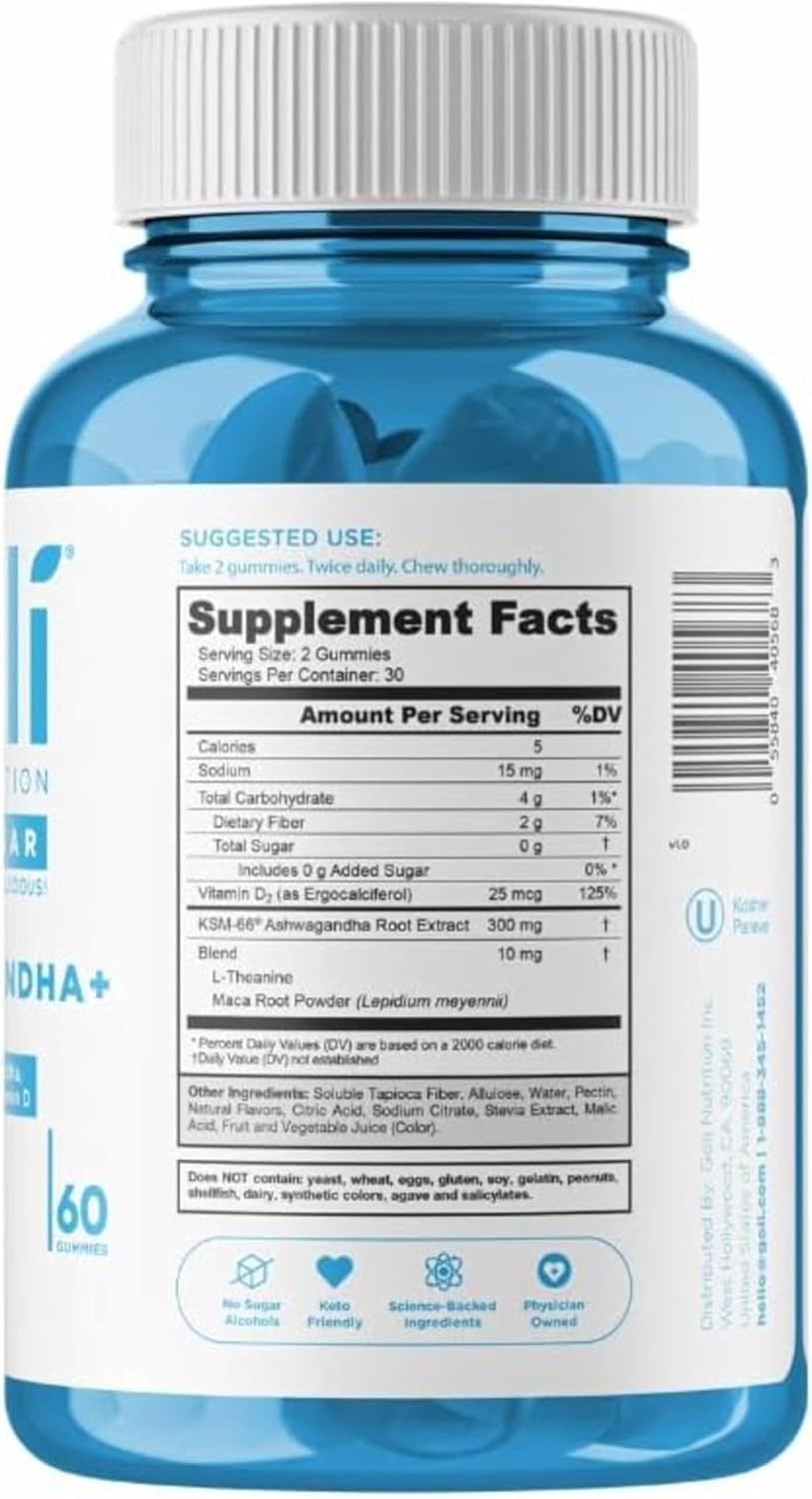 Goli Zero Sugar Ashwagandha Gummies with KSM-66, L-Theanine, Maca and Vitamin D - No Sugar Alcohols - Vegan, Keto-Friendly, Non-GMO