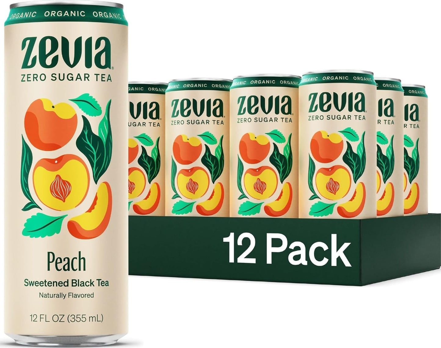 Zevia Zero Sugar Tea, Hibiscus Tea with Passionfruit, 12 oz Cans, 12-Pack, Naturally Sweetened, Zero Calorie, Non-GMO, Gluten-Free, Vegan