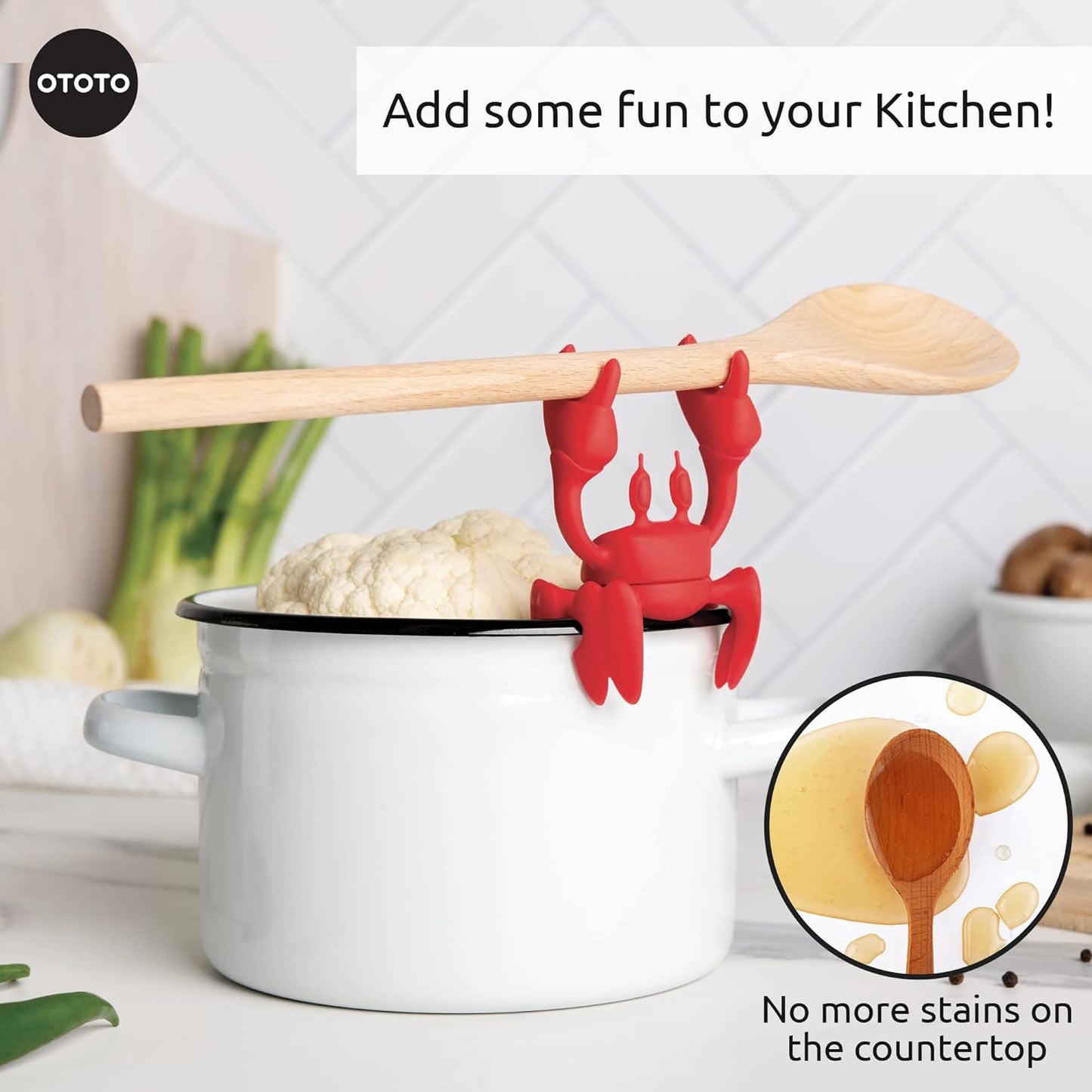 OTOTO 2 in 1 Silicone Spoon Rest & Steam Releaser - Large Spoon Holder for Stove Top - Unique and Useful Gift for Cooking - Heat Resistant Utensil Rest, Kitchen Gadgets, Red Gift (Red the Crab)
