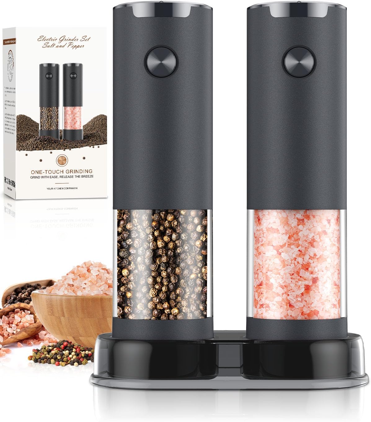 Electric Salt and Pepper Grinder Set Automatic Battery Pepper Mill Shakers Adjustable Coarseness Upgraded Larger Capacity with Led Home and Kitchen Appliances Birthday Gifts for Women Men