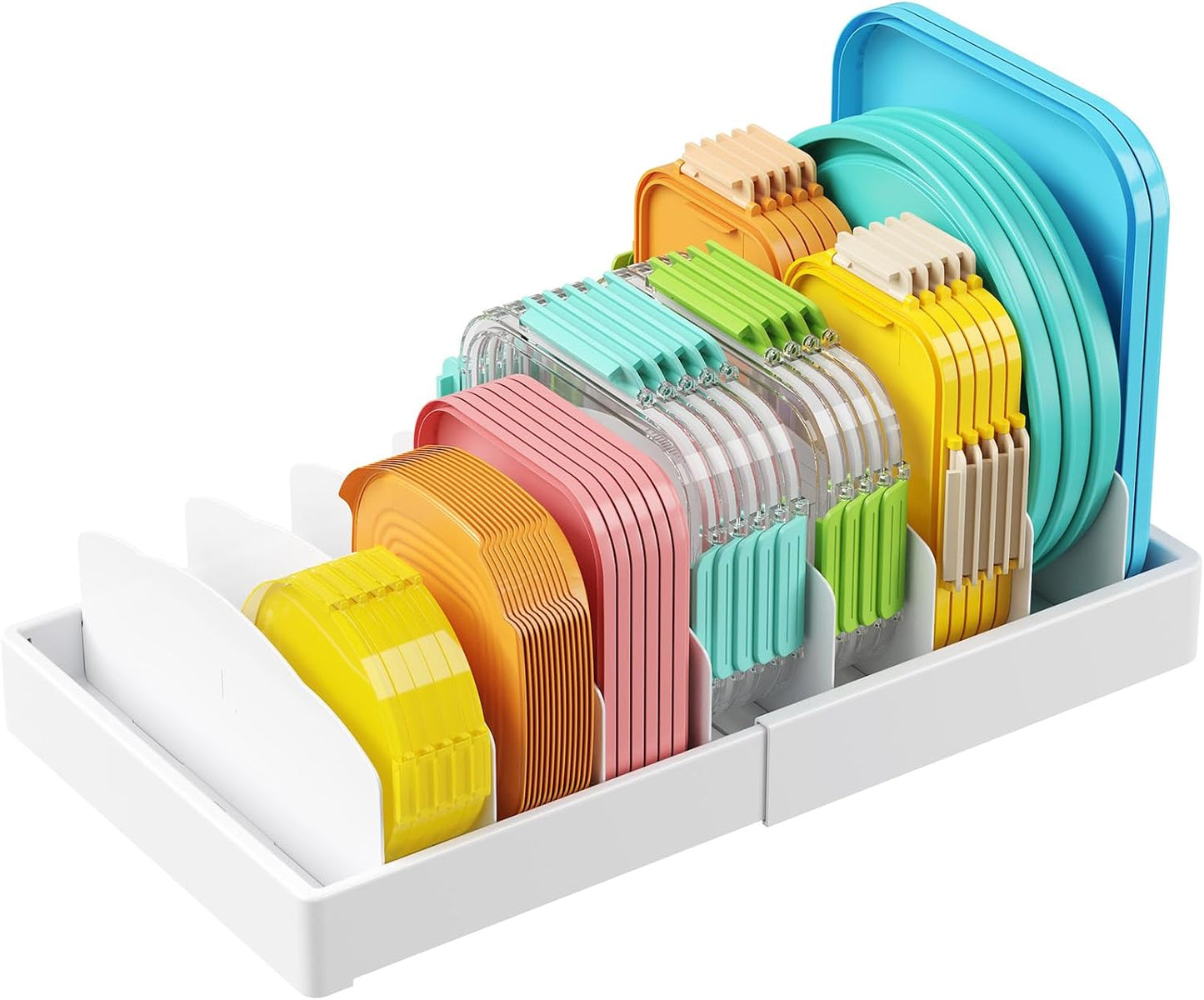 Lifewit Kitchen Cabinet Organizer for Food Contanier Lid, Lid Holder with 6 Adjustable Dividers & 7 Sections for Pantry Organizers and Storage, Home Drawer Organization, Large, 13" x 10"