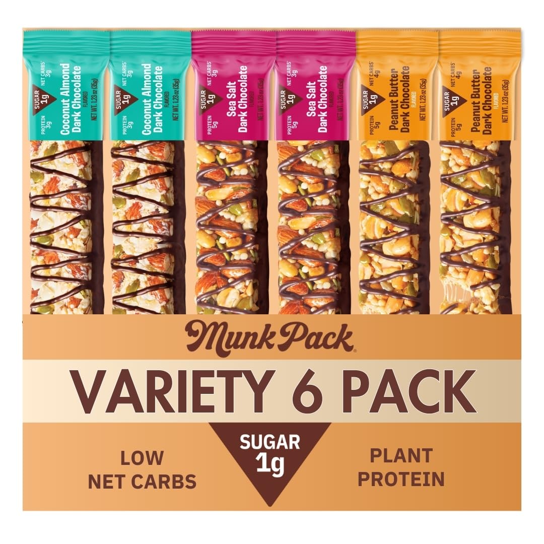 Munk Pack Coconut Almond Dark Chocolate Nut Bars, 12 Count, Gluten Free, Keto, Low Carb, 5g Fiber, Plant Protein